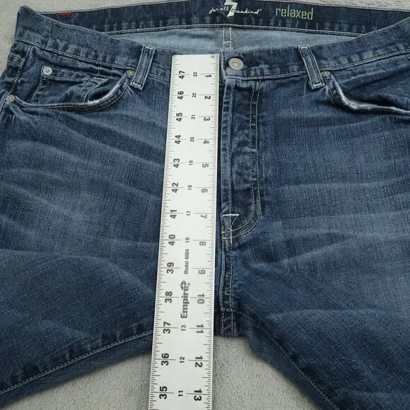 7 For All Mankind Jeans Mens 36x33 Blue Relaxed Fit Straight Medium Stone Wash - Picture 7 of 16